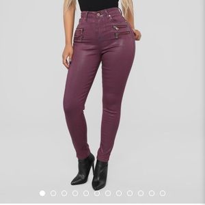 Burgundy High Rise Moto Pants